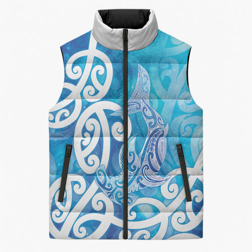 Hammerhead Shark Tattoo New Zealand Sleeveless Puffer Jacket Maori Galaxy Mangopare Pattern