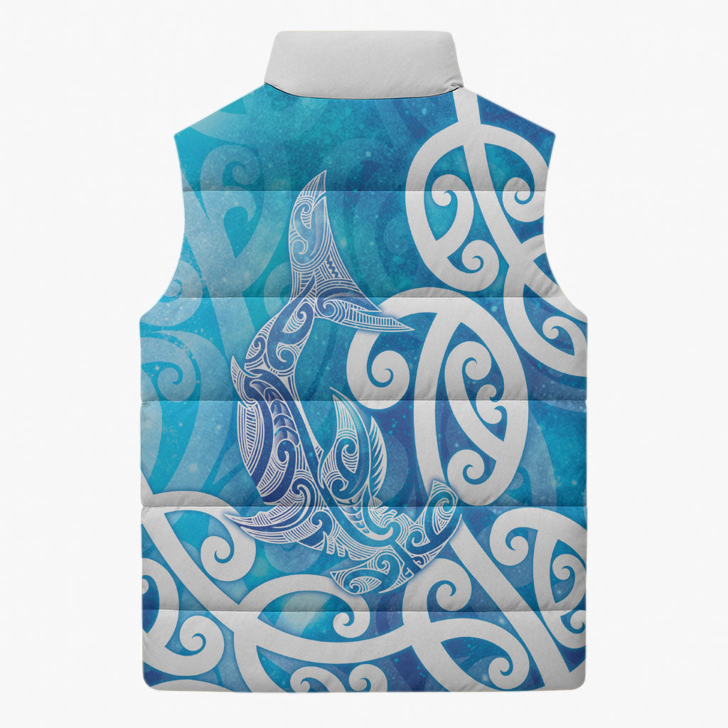 Hammerhead Shark Tattoo New Zealand Sleeveless Puffer Jacket Maori Galaxy Mangopare Pattern
