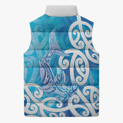 Hammerhead Shark Tattoo New Zealand Sleeveless Puffer Jacket Maori Galaxy Mangopare Pattern