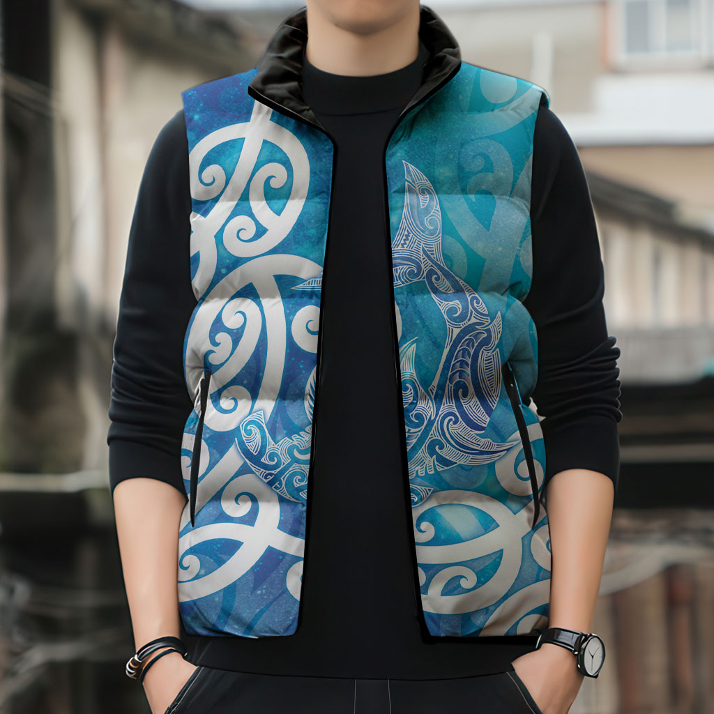 Hammerhead Shark Tattoo New Zealand Sleeveless Puffer Jacket Maori Galaxy Mangopare Pattern