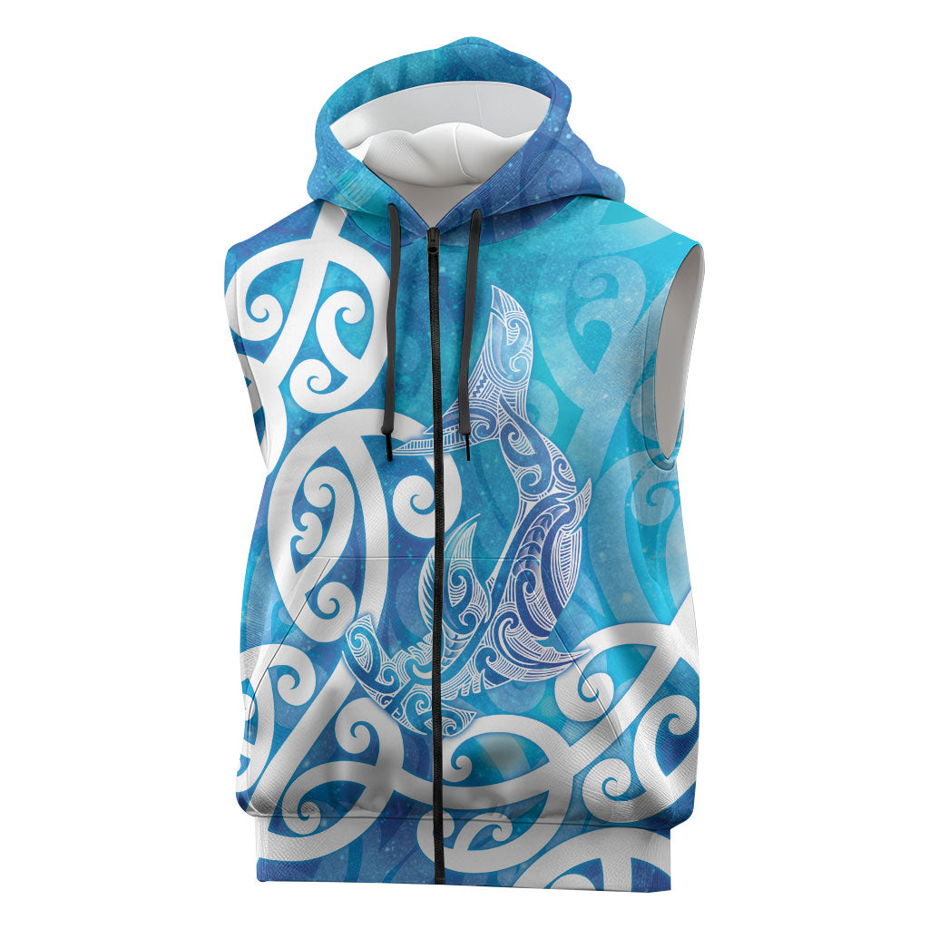 Hammerhead Shark Tattoo New Zealand Sleeveless Zip Hoodie Maori Galaxy Mangopare Pattern