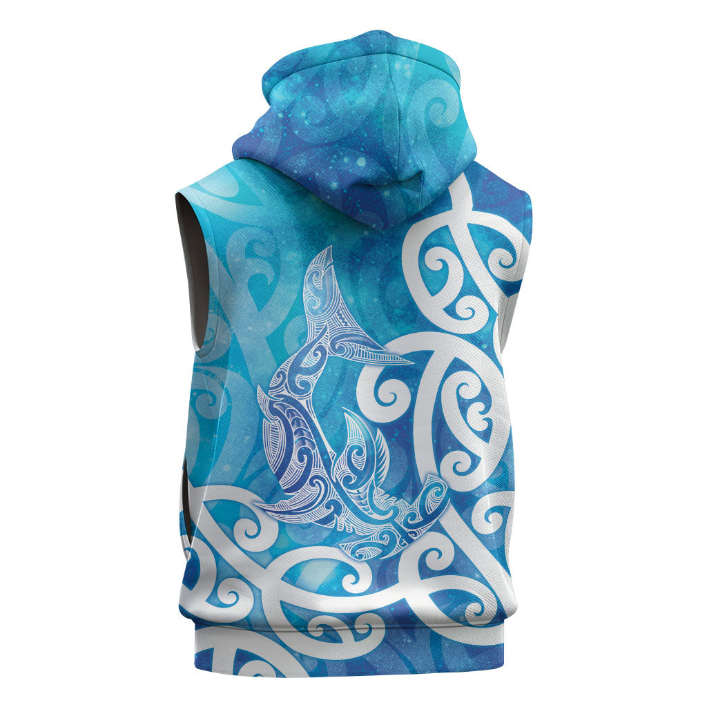 Hammerhead Shark Tattoo New Zealand Sleeveless Zip Hoodie Maori Galaxy Mangopare Pattern
