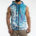 Hammerhead Shark Tattoo New Zealand Sleeveless Zip Hoodie Maori Galaxy Mangopare Pattern