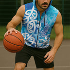 Hammerhead Shark Tattoo New Zealand Sleeveless Zip Hoodie Maori Galaxy Mangopare Pattern