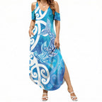 Hammerhead Shark Tattoo New Zealand Summer Maxi Dress Maori Galaxy Mangopare Pattern