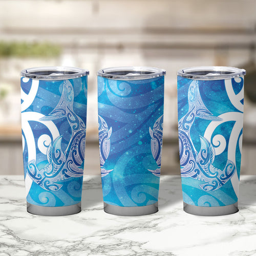 Hammerhead Shark Tattoo New Zealand Tumbler Cup Maori Galaxy Mangopare Pattern