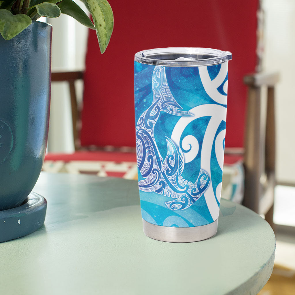 Hammerhead Shark Tattoo New Zealand Tumbler Cup Maori Galaxy Mangopare Pattern