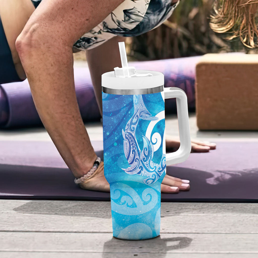 Hammerhead Shark Tattoo New Zealand Tumbler With Handle Maori Galaxy Mangopare Pattern
