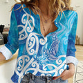 Hammerhead Shark Tattoo New Zealand Women Casual Shirt Maori Galaxy Mangopare Pattern