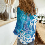 Hammerhead Shark Tattoo New Zealand Women Casual Shirt Maori Galaxy Mangopare Pattern