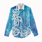 Hammerhead Shark Tattoo New Zealand Women Casual Shirt Maori Galaxy Mangopare Pattern