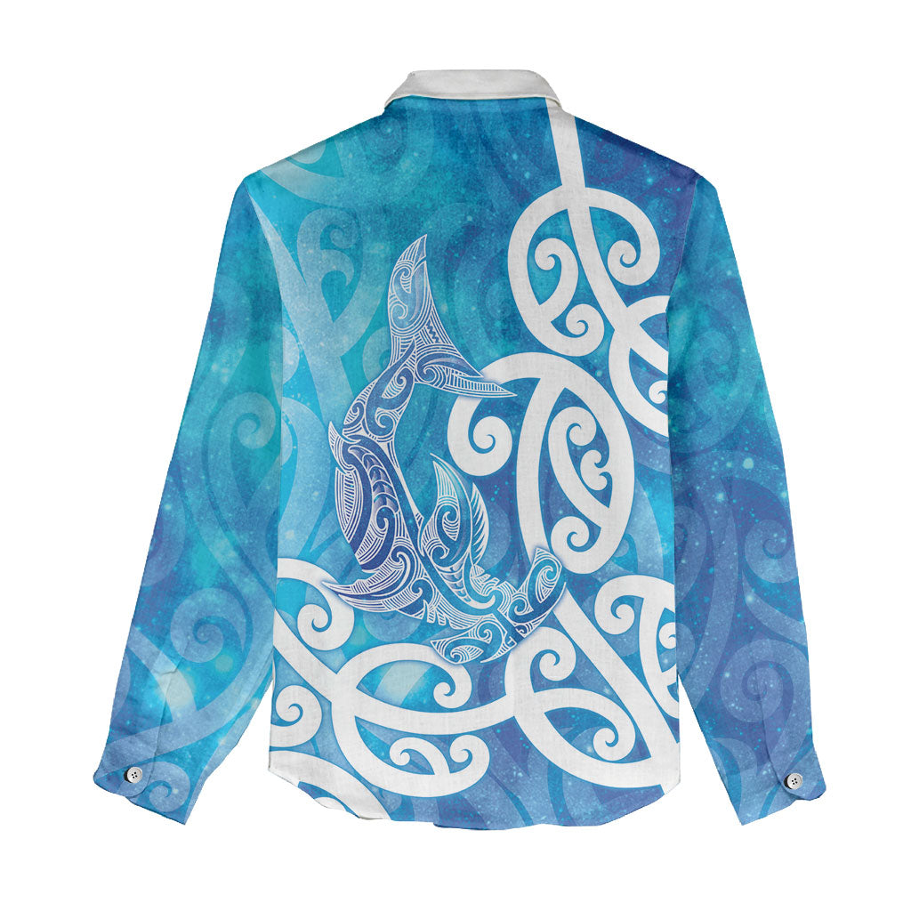 Hammerhead Shark Tattoo New Zealand Women Casual Shirt Maori Galaxy Mangopare Pattern