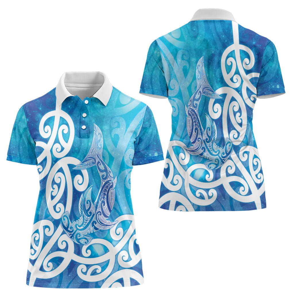 Hammerhead Shark Tattoo New Zealand Women Polo Shirt Maori Galaxy Mangopare Pattern