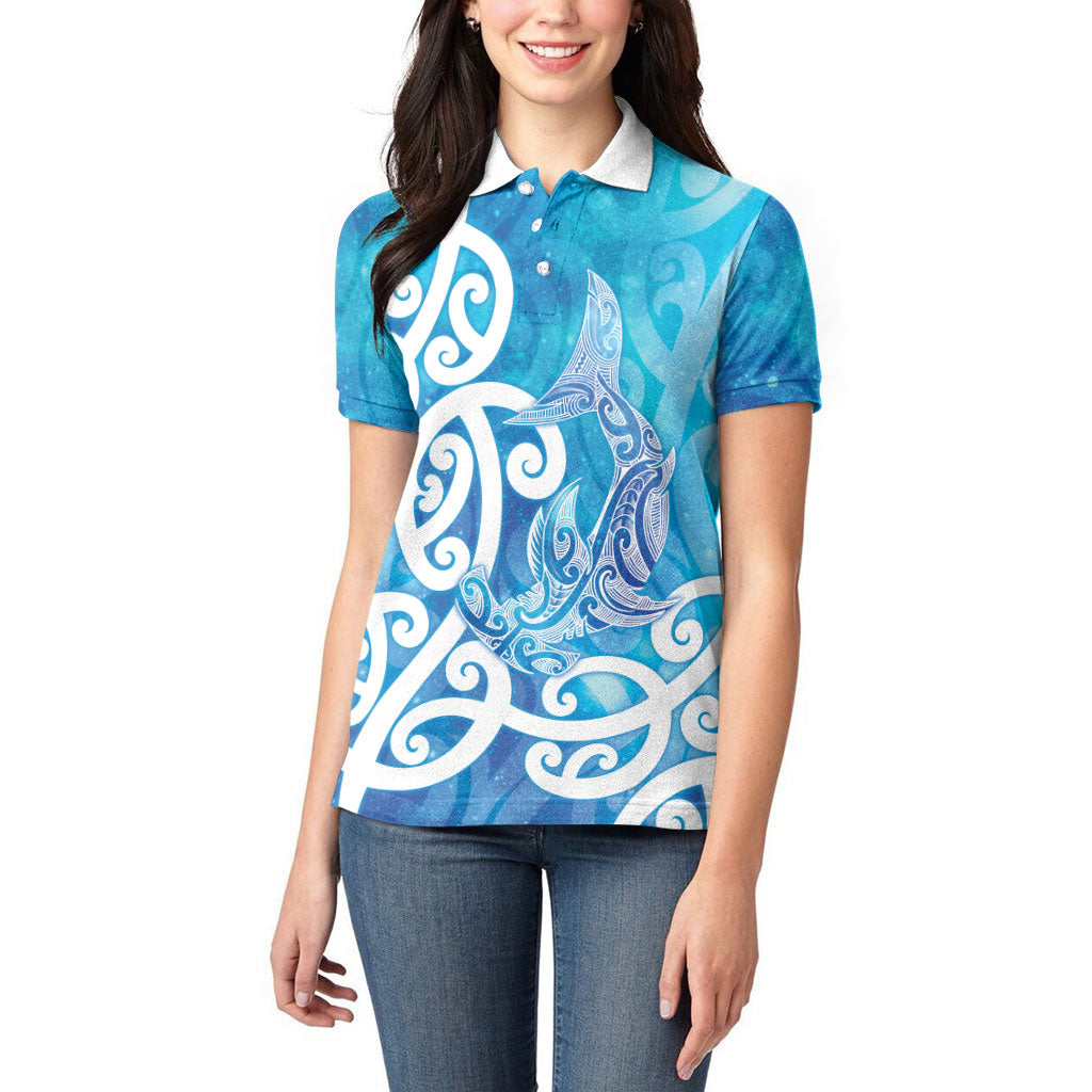 Hammerhead Shark Tattoo New Zealand Women Polo Shirt Maori Galaxy Mangopare Pattern