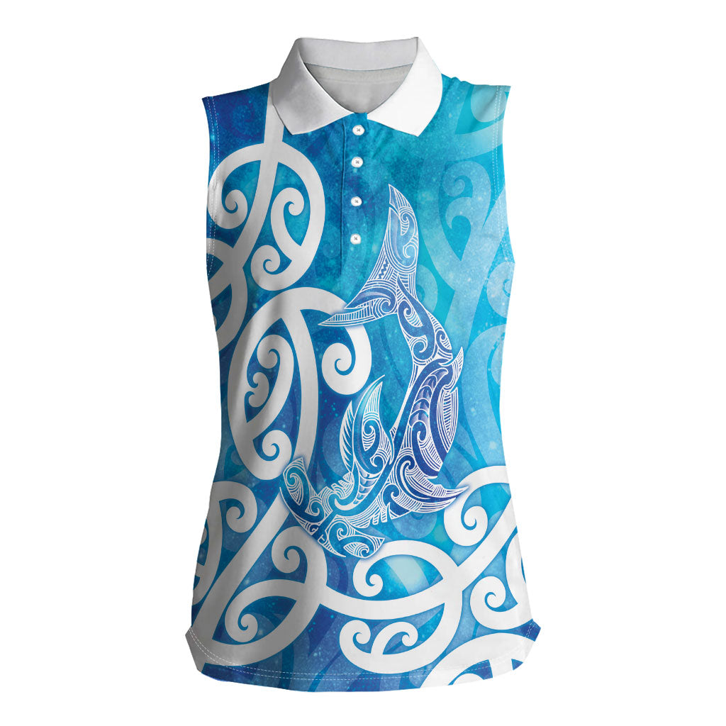 Hammerhead Shark Tattoo New Zealand Women Sleeveless Polo Shirt Maori Galaxy Mangopare Pattern