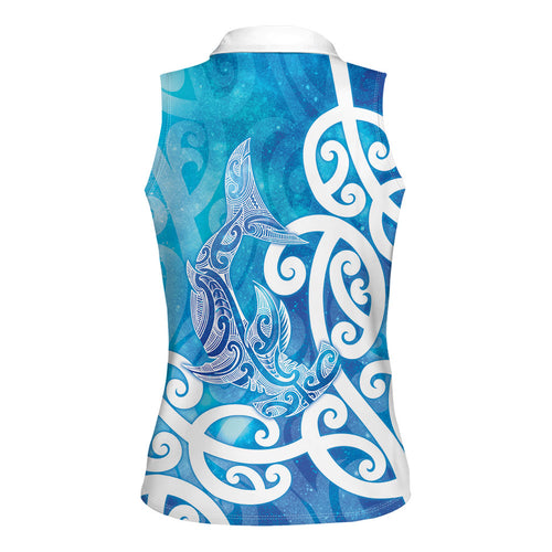 Hammerhead Shark Tattoo New Zealand Women Sleeveless Polo Shirt Maori Galaxy Mangopare Pattern