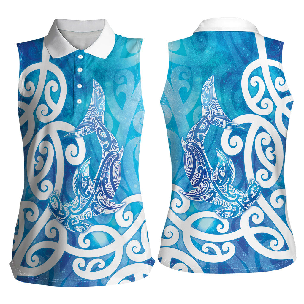 Hammerhead Shark Tattoo New Zealand Women Sleeveless Polo Shirt Maori Galaxy Mangopare Pattern