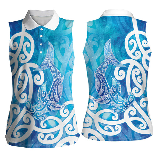 Hammerhead Shark Tattoo New Zealand Women Sleeveless Polo Shirt Maori Galaxy Mangopare Pattern