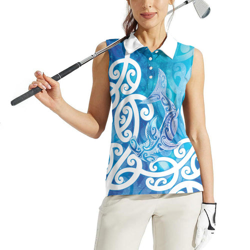 Hammerhead Shark Tattoo New Zealand Women Sleeveless Polo Shirt Maori Galaxy Mangopare Pattern