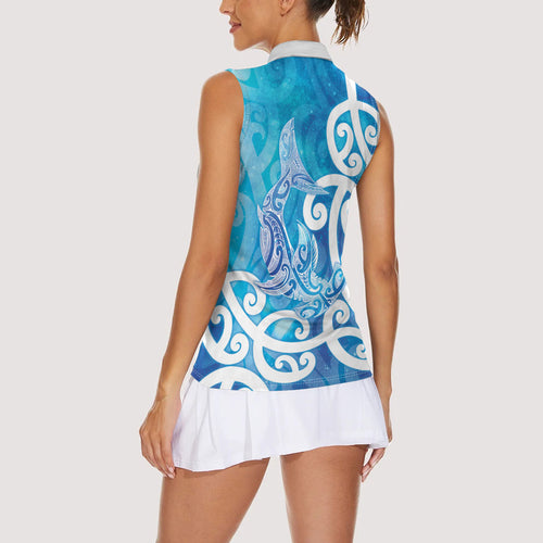 Hammerhead Shark Tattoo New Zealand Women Sleeveless Polo Shirt Maori Galaxy Mangopare Pattern