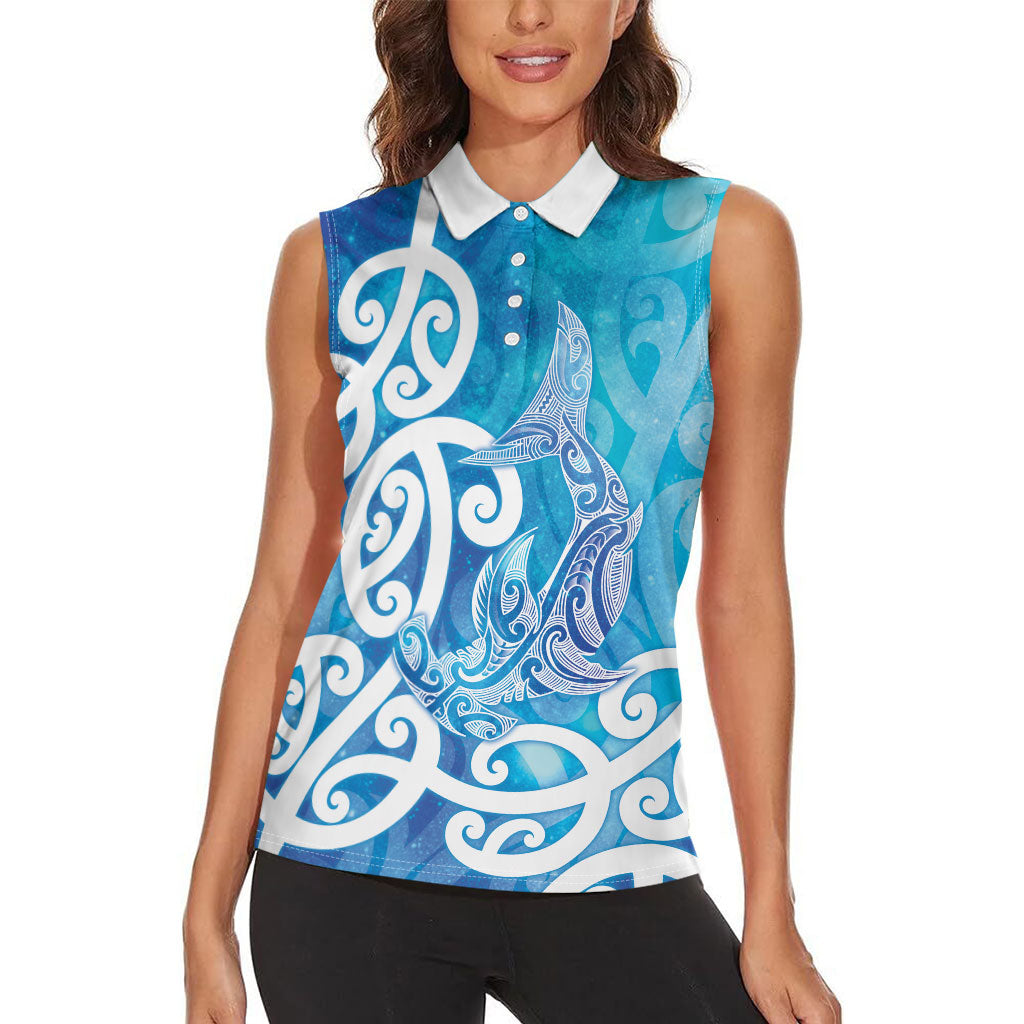 Hammerhead Shark Tattoo New Zealand Women Sleeveless Polo Shirt Maori Galaxy Mangopare Pattern
