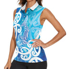 Hammerhead Shark Tattoo New Zealand Women Sleeveless Polo Shirt Maori Galaxy Mangopare Pattern