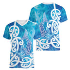 Hammerhead Shark Tattoo New Zealand Women V-Neck T-Shirt Maori Galaxy Mangopare Pattern