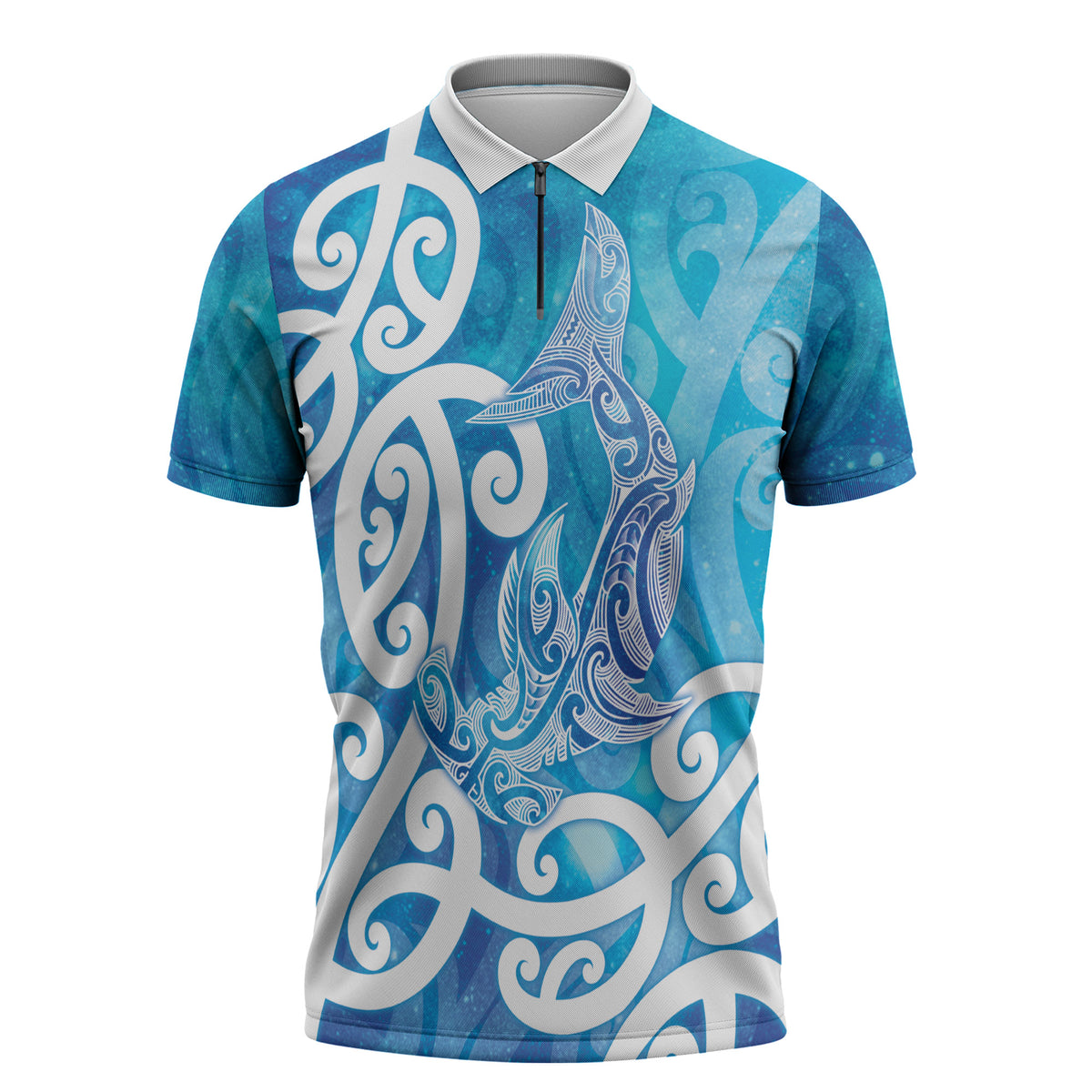 Hammerhead Shark Tattoo New Zealand Zipper Polo Shirt Maori Galaxy Mangopare Pattern