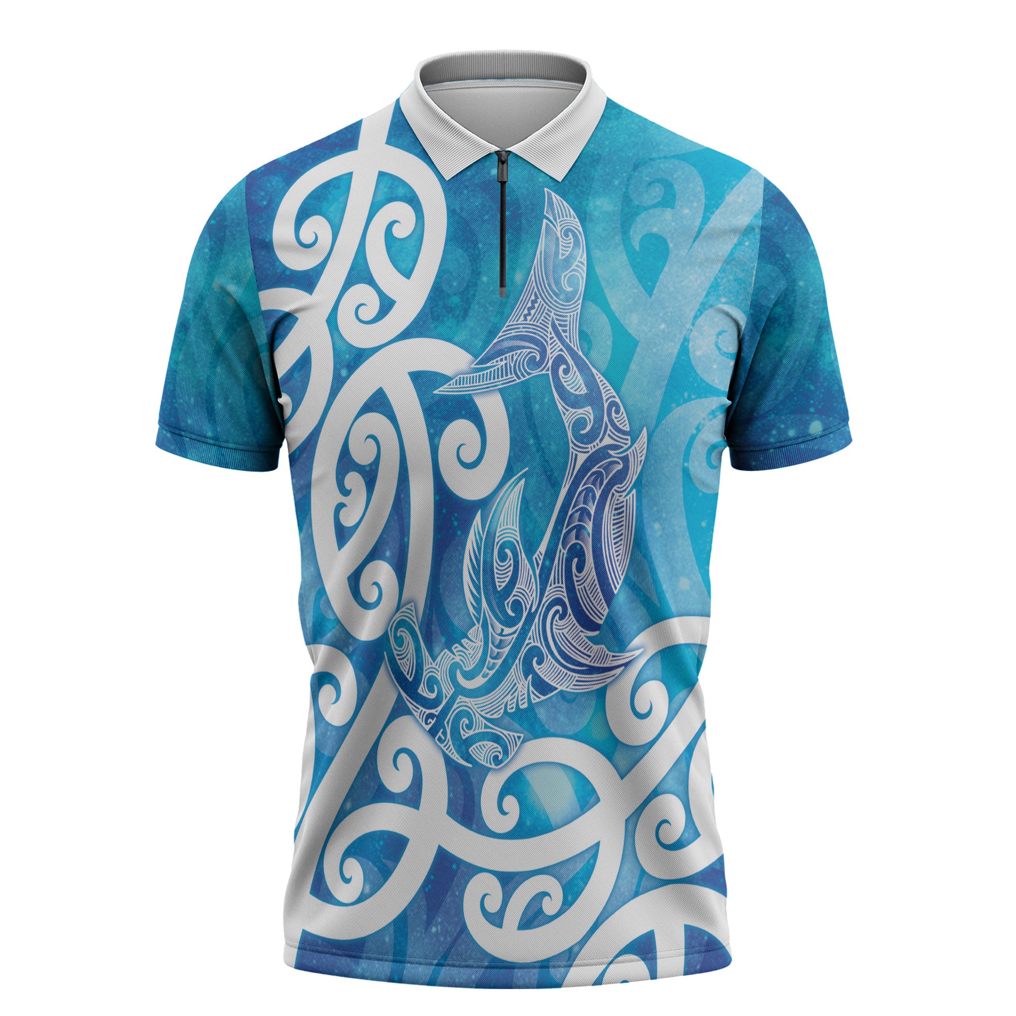 Hammerhead Shark Tattoo New Zealand Zipper Polo Shirt Maori Galaxy Mangopare Pattern