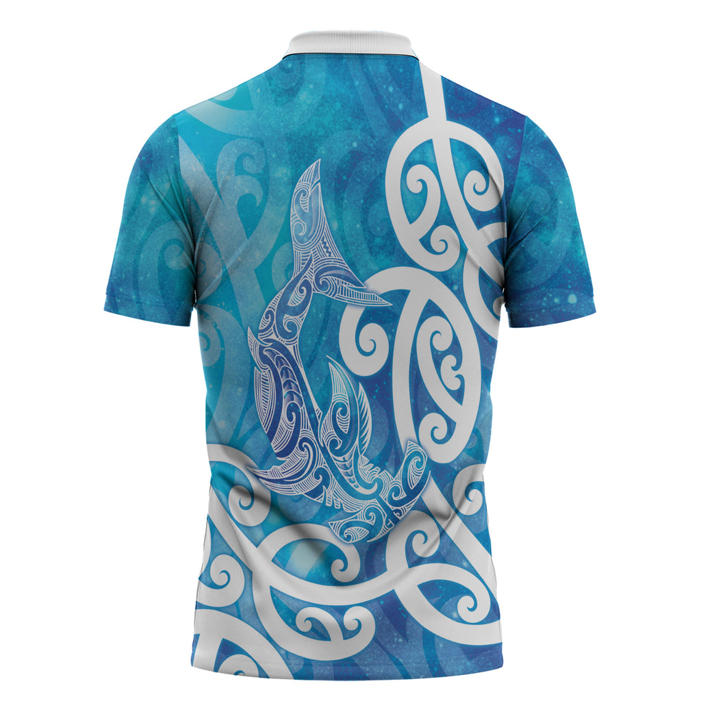 Hammerhead Shark Tattoo New Zealand Zipper Polo Shirt Maori Galaxy Mangopare Pattern