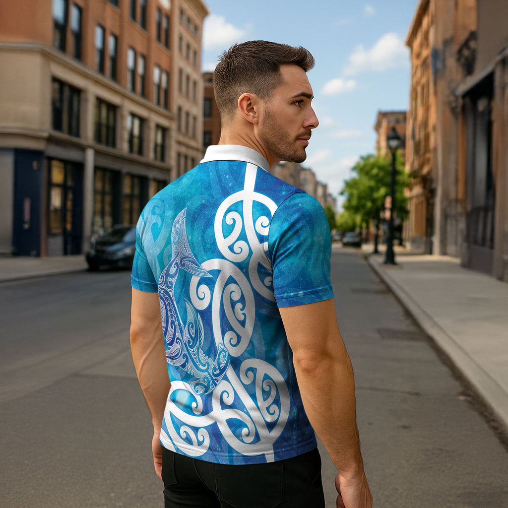 Hammerhead Shark Tattoo New Zealand Zipper Polo Shirt Maori Galaxy Mangopare Pattern