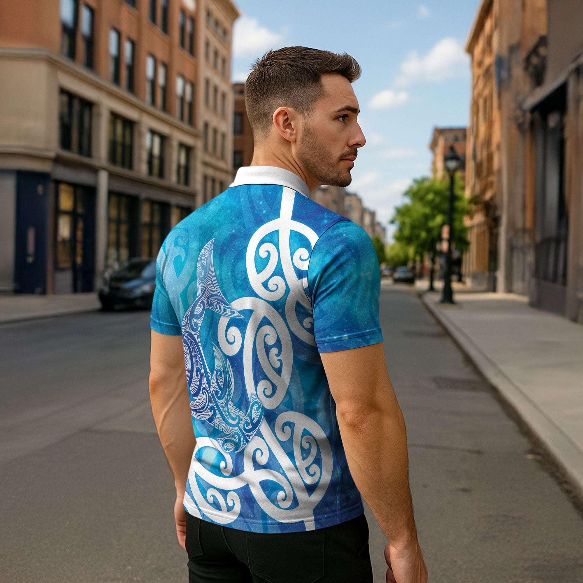 Hammerhead Shark Tattoo New Zealand Zipper Polo Shirt Maori Galaxy Mangopare Pattern