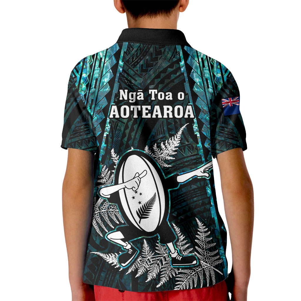 new-zealand-silver-fern-rugby-kid-polo-shirt-aotearoa-all-black-dabbing-ball-with-maori-paua-shell
