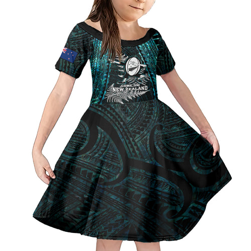 new-zealand-silver-fern-rugby-kid-short-sleeve-dress-aotearoa-all-black-dabbing-ball-with-maori-paua-shell