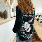 New Zealand Silver Fern Rugby Women Casual Shirt Aotearoa All Black Dabbing Ball With Maori Paua Shell LT14