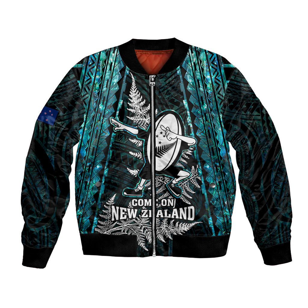 custom-new-zealand-silver-fern-rugby-bomber-jacket-aotearoa-all-black-dabbing-ball-with-maori-paua-shell