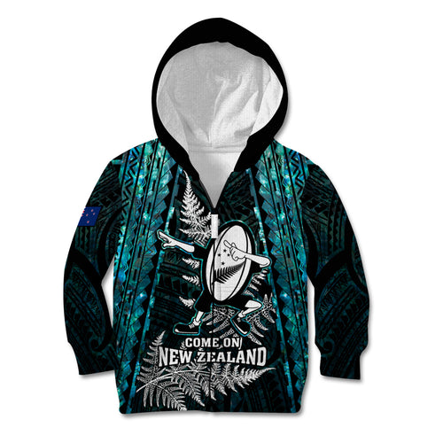 custom-new-zealand-silver-fern-rugby-kid-hoodie-aotearoa-all-black-dabbing-ball-with-maori-paua-shell