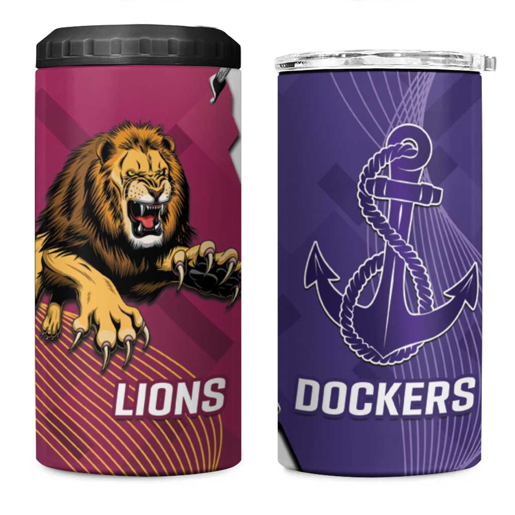 Dockers And Lions Football 4 in 1 Can Cooler Tumbler 2025 Sporty Dynamic Version - Aussie Hoodie
