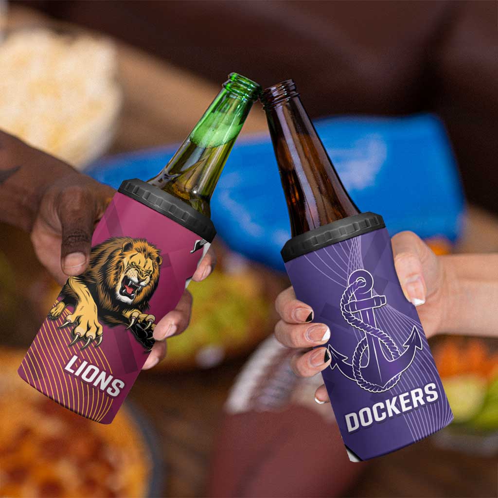 Dockers And Lions Football 4 in 1 Can Cooler Tumbler 2025 Sporty Dynamic Version - Aussie Hoodie