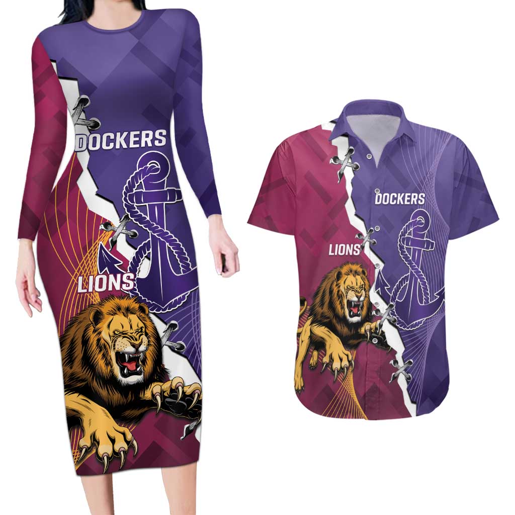 Dockers And Lions Football Custom Couples Matching Long Sleeve Bodycon Dress and Hawaiian Shirt 2025 Sporty Dynamic Version - Aussie Hoodie