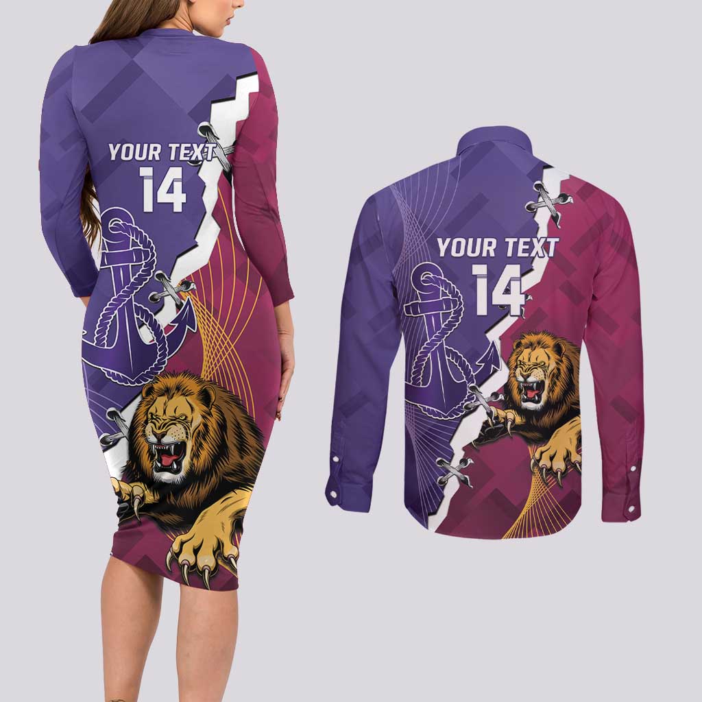 Dockers And Lions Football Custom Couples Matching Long Sleeve Bodycon Dress and Long Sleeve Button Shirt 2025 Sporty Dynamic Version - Aussie Hoodie