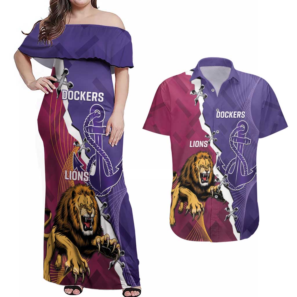 Dockers And Lions Football Custom Couples Matching Off Shoulder Maxi Dress and Hawaiian Shirt 2025 Sporty Dynamic Version - Aussie Hoodie