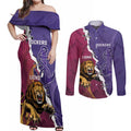 Dockers And Lions Football Custom Couples Matching Off Shoulder Maxi Dress and Long Sleeve Button Shirt 2025 Sporty Dynamic Version - Aussie Hoodie