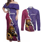 Dockers And Lions Football Custom Couples Matching Off Shoulder Maxi Dress and Long Sleeve Button Shirt 2025 Sporty Dynamic Version - Aussie Hoodie