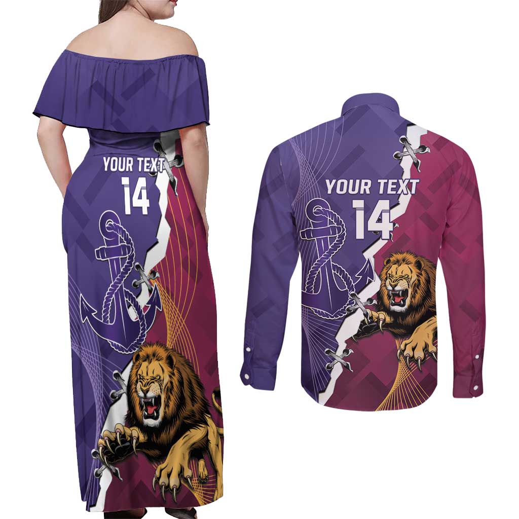 Dockers And Lions Football Custom Couples Matching Off Shoulder Maxi Dress and Long Sleeve Button Shirt 2025 Sporty Dynamic Version - Aussie Hoodie