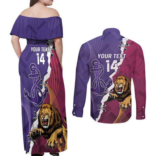 Dockers And Lions Football Custom Couples Matching Off Shoulder Maxi Dress and Long Sleeve Button Shirt 2025 Sporty Dynamic Version - Aussie Hoodie