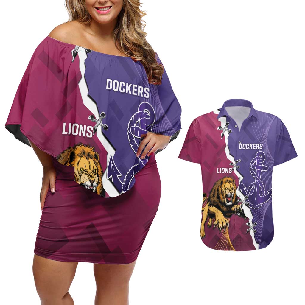 Dockers And Lions Football Custom Couples Matching Off Shoulder Short Dress and Hawaiian Shirt 2025 Sporty Dynamic Version - Aussie Hoodie