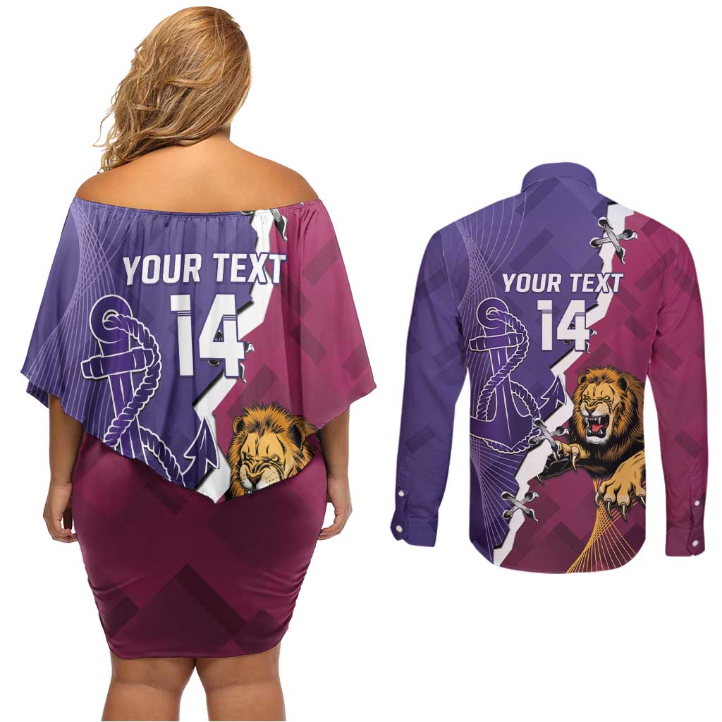 Dockers And Lions Football Custom Couples Matching Off Shoulder Short Dress and Long Sleeve Button Shirt 2025 Sporty Dynamic Version - Aussie Hoodie