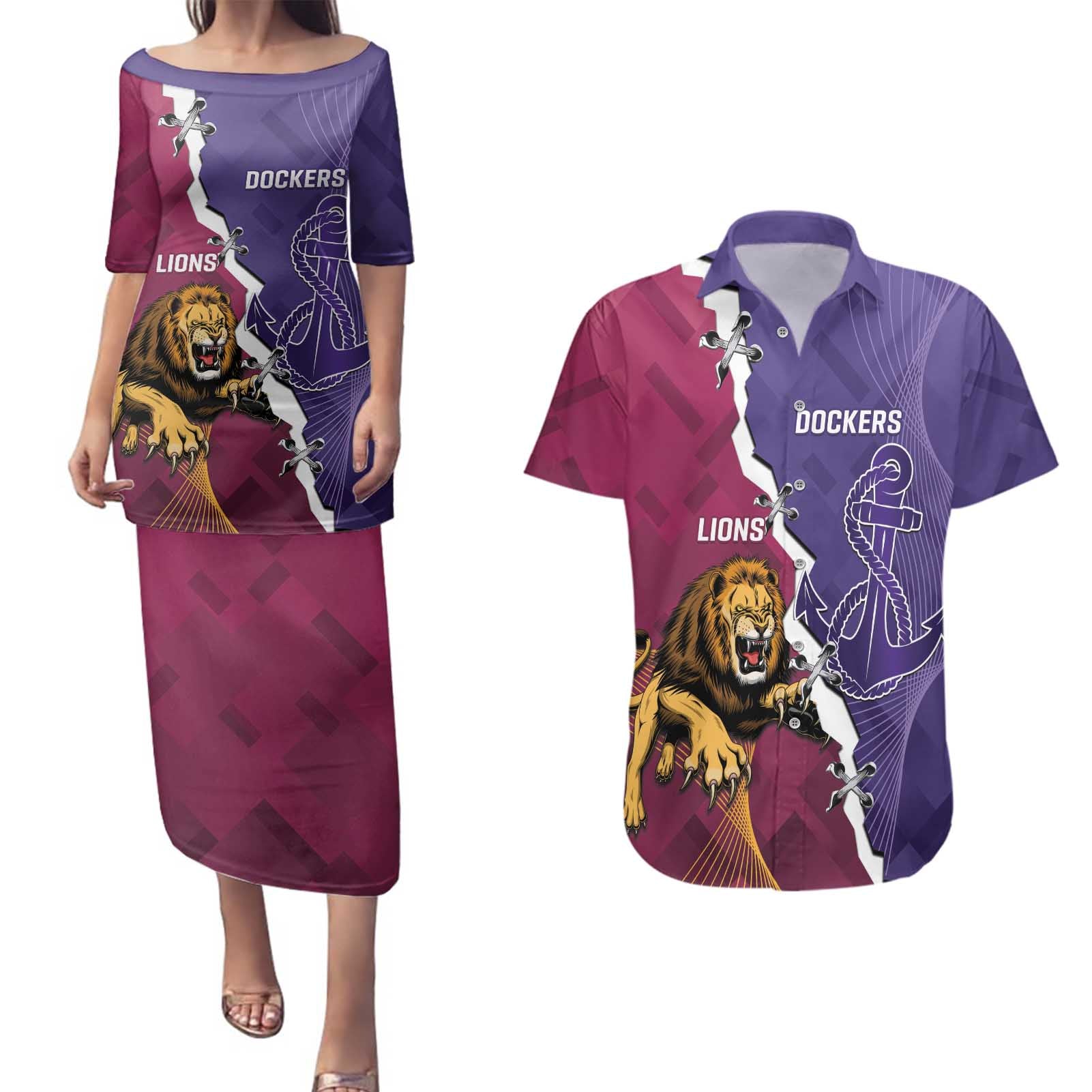 Dockers And Lions Football Custom Couples Matching Puletasi and Hawaiian Shirt 2025 Sporty Dynamic Version - Aussie Hoodie