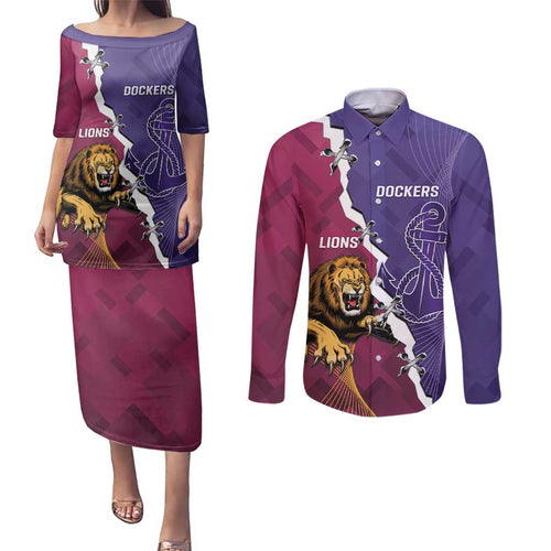 Dockers And Lions Football Custom Couples Matching Puletasi and Long Sleeve Button Shirt 2025 Sporty Dynamic Version - Aussie Hoodie